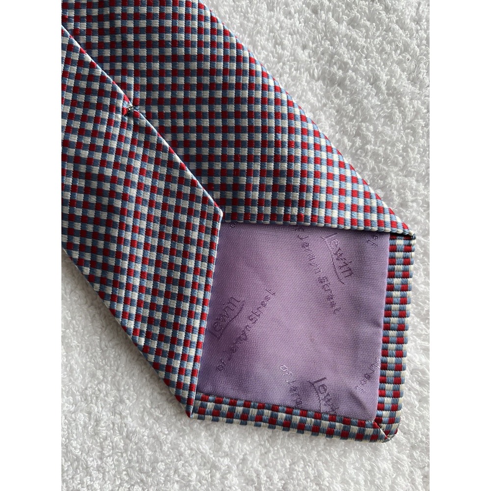 T.M. Lewin	Red White Blue Check Woven Jacquard Hand Made In England Silk Tie